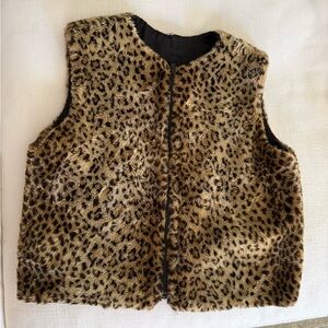Vintage leopard fuzzy zip up vest size small